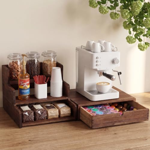 3-Tier Syrup Rack with Coffee Pod Holder Drawer