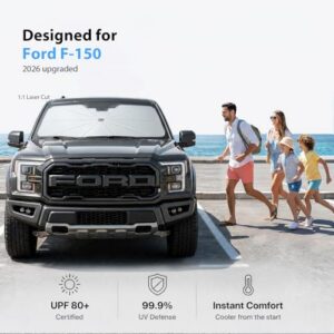 100% Full Cab UV Block] Custom Fit Foldable Sunshade with Fast Storage Bag