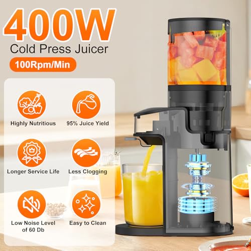 4.9"Wide Feed Chute Slow Masticating Juicer for Whole Vegetables & Fruits
