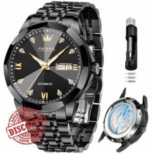 OLEVS Skeleton Men Watches Automatic Business Luxury Diamond Self Winding Watch for Men Stainless Steel Calendar Wrist Watch