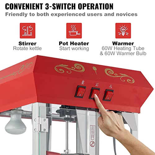 Theater Style Popper with 3-Switch Control Steel Frame Tempered Glass Doors 2 Scoops 2 Spoons