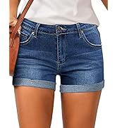 LookbookStore Women's High Waisted Rolled Hem Distressed Jeans Ripped Denim Shorts