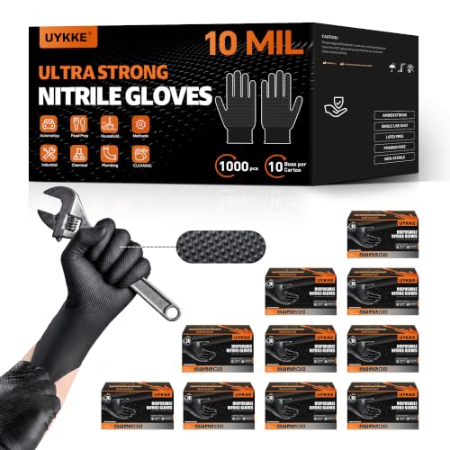 HEAVY DUTY 10 Mil Nitrile Gloves Disposable Rubber Cooking Gloves Industrial Raised Diamond Texture