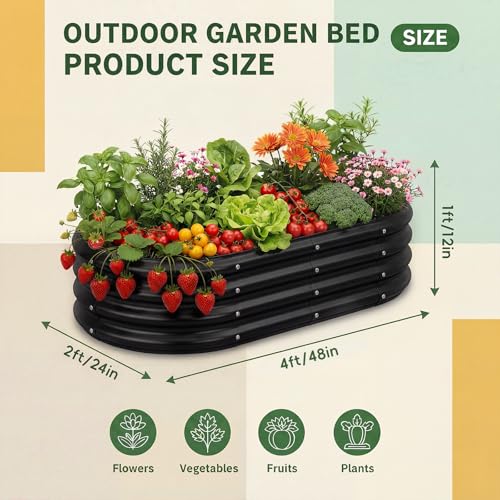 Oval Large Metal Raised Garden Beds for Vegetables(Grey)4×2×1ft(1pcs)