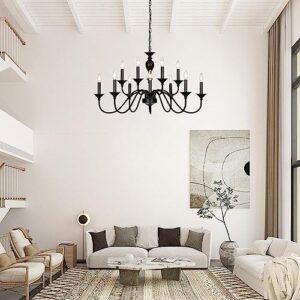 12 Light Industrial Candle Hanging Chandeliers for Living Room Kitchen Island Foyer Staircase