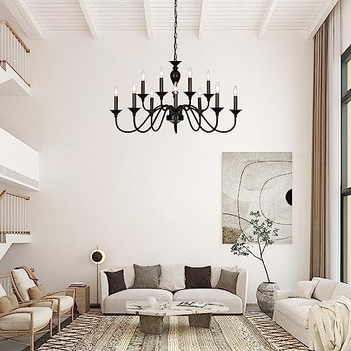 12 Light Industrial Candle Hanging Chandeliers for Living Room Kitchen Island Foyer Staircase