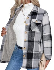 Zeagoo Women's Fleece Sherpa Jacket Casual Long Sleeve Button Down Flannel Shacket Shirt Winter Coat with Pockets