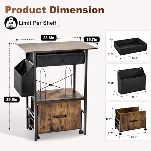 Rolling Printer Desk with Side Store Bag