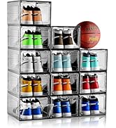 INSTY 6 Pack Large Shoe Storage Box, Clear Shoe Storage Organizer with Magnetic Door, Stackable,S...