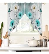 AAtter Yellow and White Floral Swag Valance for Windows, 28" W x 36" L Rod Pocket Fabric Kitchen ...