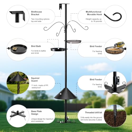 Adjustable Multi-Hook Bird Feeding Station with Squirrel Baffle