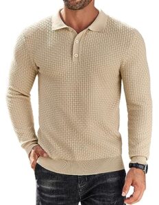 COOFANDY Men's Knit Polo Shirts Long Sleeve Sweater Polo Lightweight Fashion Casual Collared Shirts