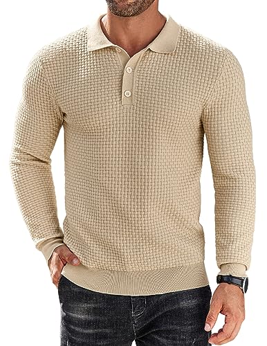 COOFANDY Men's Knit Polo Shirts Long Sleeve Sweater Polo Lightweight Fashion Casual Collared Shirts