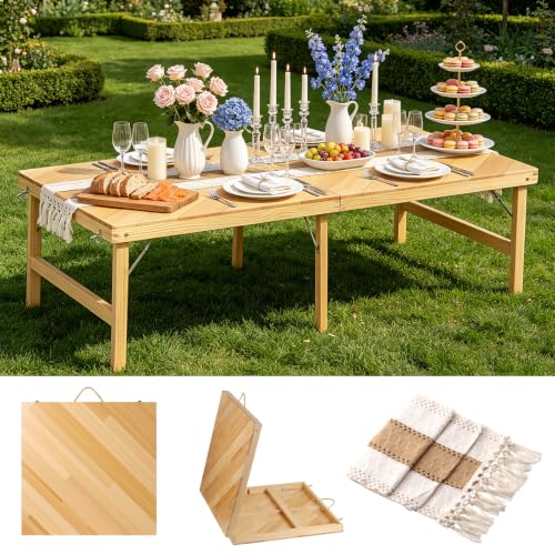 5 Ft Solid Wood Low Floor Portable Picnic Table with Boho Table Runner for Indoor & Outdoor