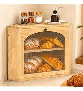 CheerNest Solid Wood Corner Bread Box for Kitchen Countertop, Double Layer Large Bread Storage Co...