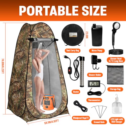 Pop Up Camping Shower Privacy Tent Kit with LED Lights