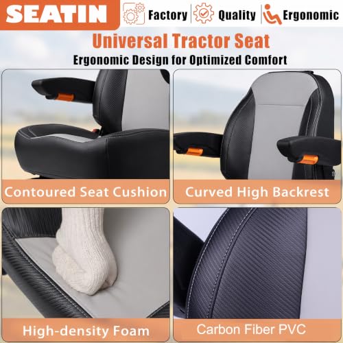 Comfortable Zero Turn Mower Seat with Adjustable Armrest Backrest Micro Switch for Forklift Skid Steer Loader Telehandler Dozer Excavator (Premium Carbon Fiber)