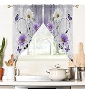 AAtter Black Floral Kitchen Valance Curtain for Window White Grey Flower Rustic Vintage Butterfly...