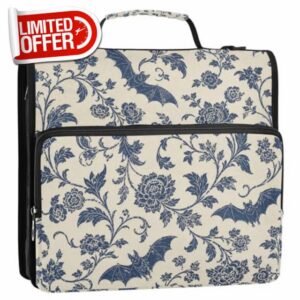 Zipper 3 Ring Binder Bag Goth Bat Floral Expanding File Portfolio Storage Organizer 2-Inch