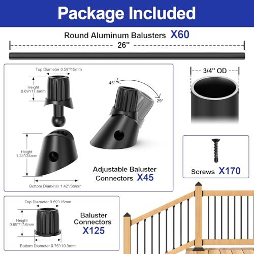 3/4" Black Round Aluminum Balusters for Deck Railing