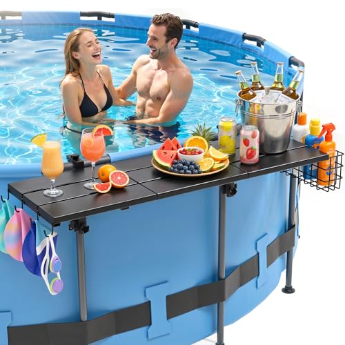 49.2×9.6”Poolside Table Holds 110LBS | Adjustable Foldable Swim-Up Bar Fits Top Rails 3.94" or Less