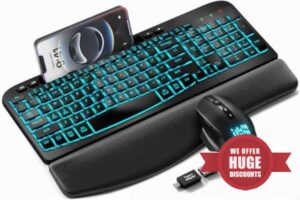SABLUTE MA22 Pro Wireless Keyboard and Mouse Combo - Ergonomic Wave Keyboard with Soft Leather Wrist Rest