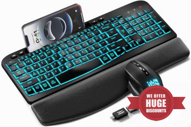 SABLUTE MA22 Pro Wireless Keyboard and Mouse Combo - Ergonomic Wave Keyboard with Soft Leather Wrist Rest