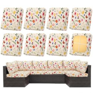 Retro Flower Outdoor Couch Cushion Covers Butterfly Replacement Sofa Chair Slipcovers for Patio Furniture Washable Replacement Outdoor Decor (Beige)