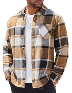 COOFANDY Mens Flannel Shirts Long Sleeve Lightweight Plaid Shirt Casual Button Down Shirts Jacke
