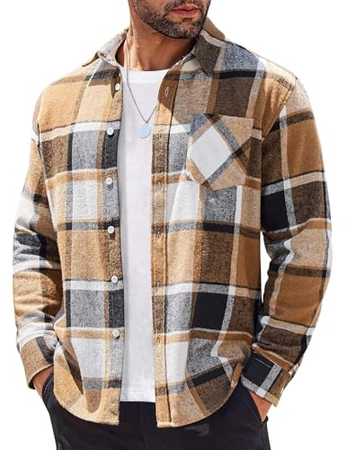COOFANDY Mens Flannel Shirts Long Sleeve Lightweight Plaid Shirt Casual Button Down Shirts Jacke