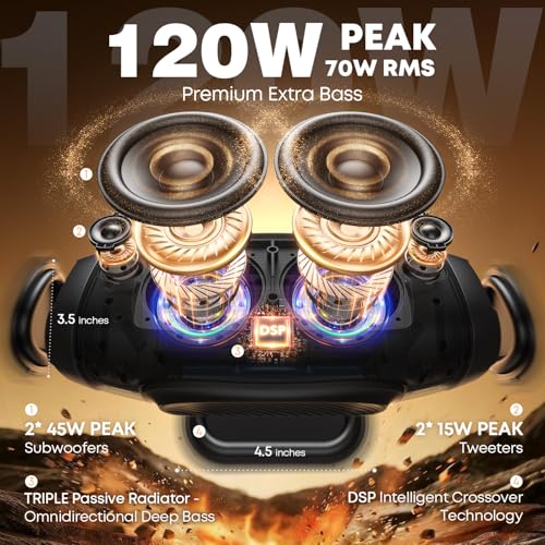 120W Peak Outdoor Loud Portable Speakers Bluetooth Wireless Boombox