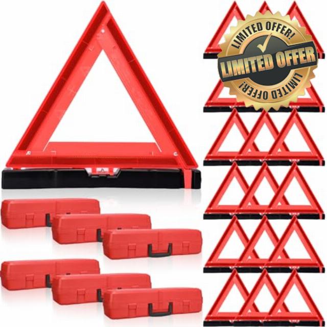 Kanayu 9 Pcs Warning Triangle Dot Approved Foldable Emergency Safety Triangles Reflective Road Safety Triangle with Carrying Case Heavy Base Roadside Warning Sign for Car Truck