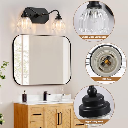 Black Matte Antique Brass Finish with Crystal Glass Shade