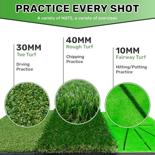 3 Replaceable Golf Training Mats with No-Slip Heavy Duty Rubber Base