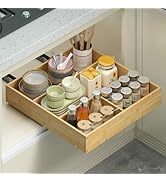LUHENPING No Drill Pull Out Drawers for Cabinets, 20" W x 21" D Bamboo Adhesive Cabinet Organizer...