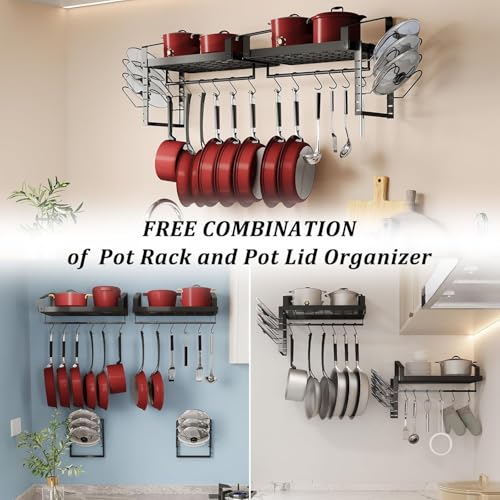 Kitchen Cookware Hanging Shelves with 12 Hooks