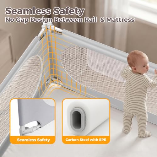Bed Safety Rails with Child Lock for Queen Size Bed (78.7"x78.7"x59")