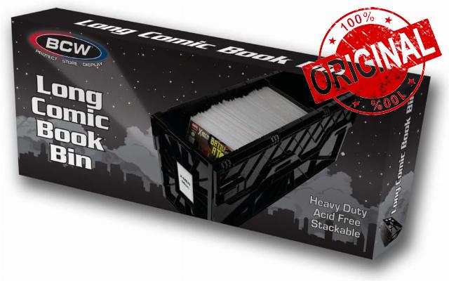 BCW Long Comic Book Bin - 2 Pack | Heavy Duty Comic Book Storage Box | Stackable Comic Bin Organizer for 300 Comics Each | Acid-Free Plastic Box with Divider & Label Slo