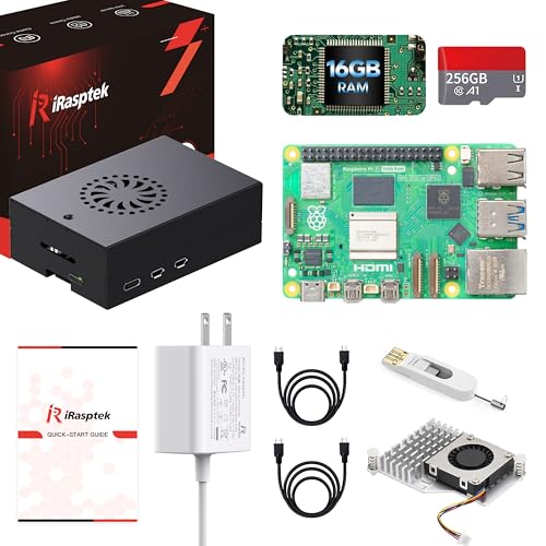 iRasptek Starter Kit for Raspberry Pi 5 16GB RAM - Pre-Loaded with 256GB Edition Pi OS-Bookworm (Aluminum Case)