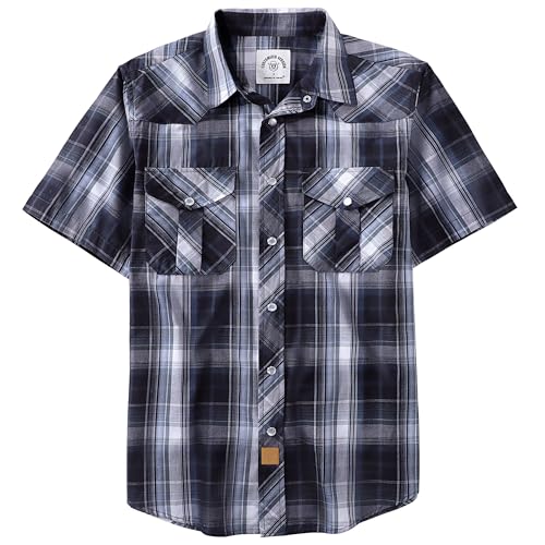 Dubinik® Western Shirts for Men Short Sleeve Plaid Pearl Snap Shirts for Men Button Up Shirt Cowboy Casual Work Shi