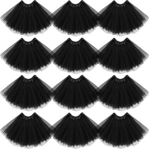 Jiuguva 12Pcs Elastic 4 Layered Tulle Tutu Skirt Halloween Tutus for Women Ballet Adult Fluffy Fairy Ballerina