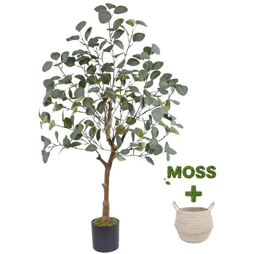 4ft Tall Green Silk Leaves Perfect Faux Plant with Basket