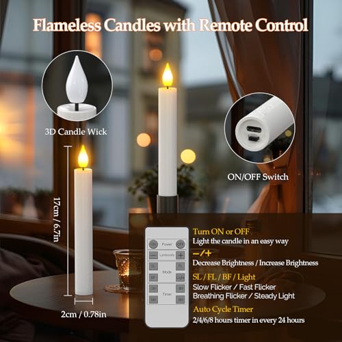 Battery Operated Flickering Tapered Candlesticks for Window Wedding Christmas Home Deco