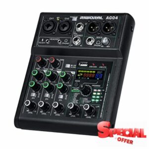 4 Channel Audio Mixer With Effects 88 Dsp Mixer Mixing Board Usb Interface Bluetooth Music Player + 48v Line Phantom Power Audio Mixer To Pc/Phone For Karaoke Record Livestream