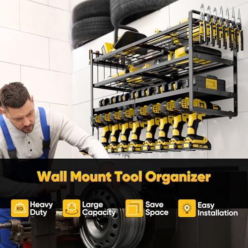 Power Tool Shelf Battery Storage with 8 Cordless Drill Holder