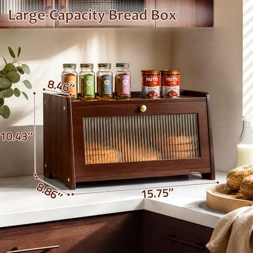 Wooden Farmhouse Bread Storage Container for Homemade Bread with Acrylic Window (BROWN)