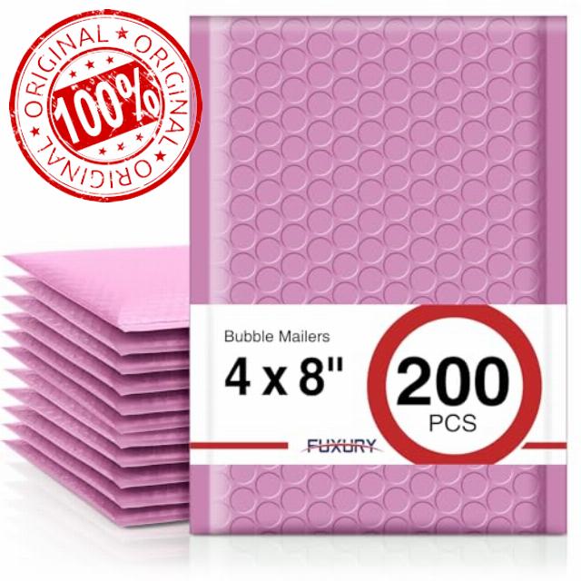 Fuxury Bubble Mailers 4x8" Padded Envelopes 200 Pack Pinkish Purple | Usable Size 4x7" Padded Mailers Small Bubble Envelopes Self Seal Shipping Bags for Mailing Jewelry Makeup Small Business #