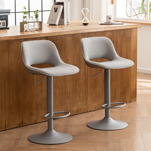 Compact Adjustable Counter Height Bar Stools Faux Leather Upholstered Counter Stools with Hollow Back for Kitchen Island