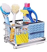 Consumest Kitchen Sink Organizer Sink Caddy with Cloth Holder & Drip Tray, 304 Stainless Steel Si...