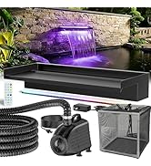 POPOSOAP Pond Waterfall Spillway with LED Lights & 1200GPH Pond Pump, 8Inch Pond Spillway Kit for...